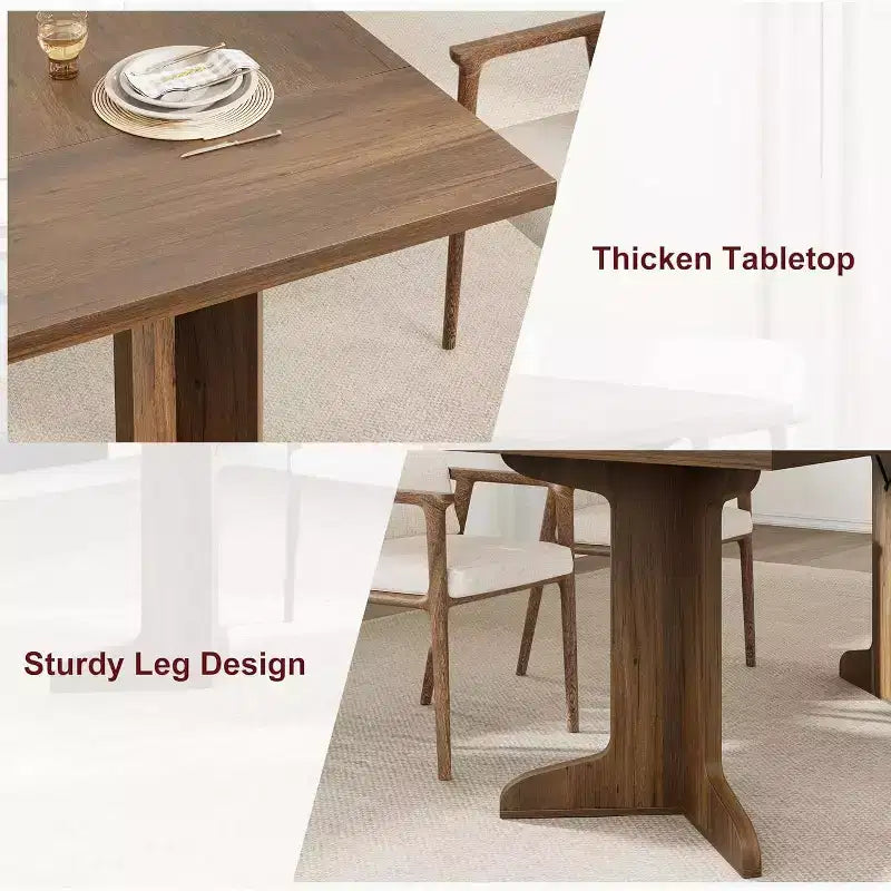 Table à manger rectangulaire 71 po en noir/noyer/bois, 6 à 8 places, piètement original
