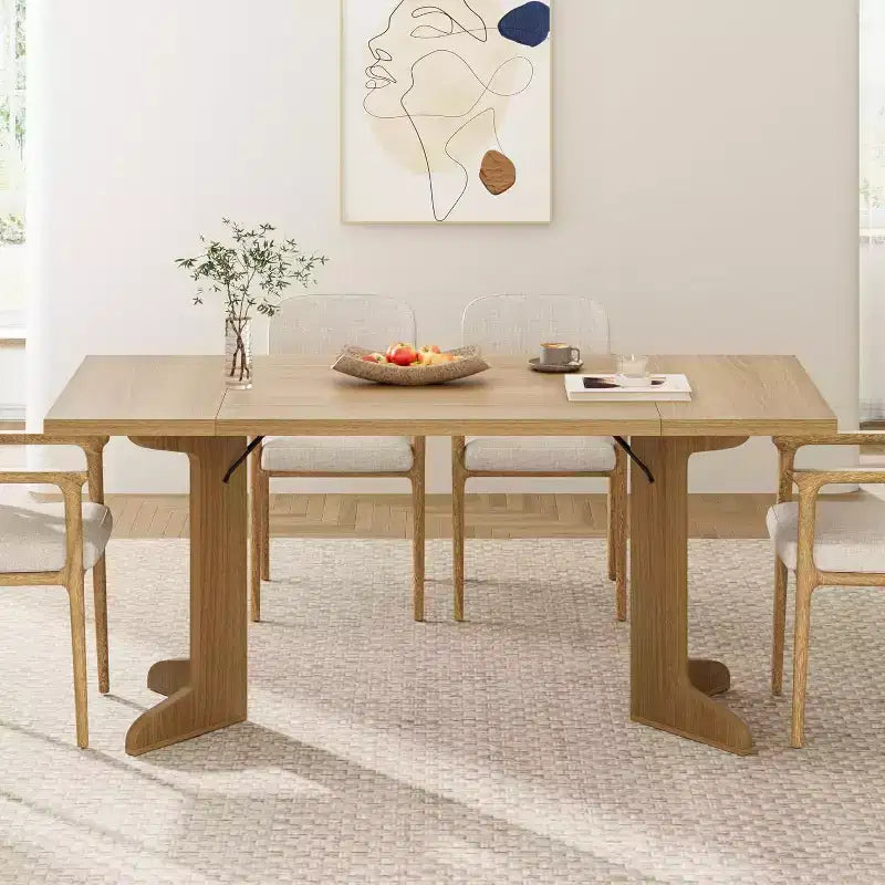 Table à manger rectangulaire 71 po en noir/noyer/bois, 6 à 8 places, piètement original