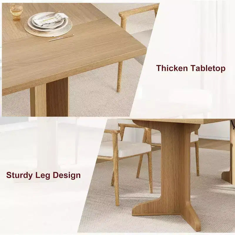Table à manger rectangulaire 71 po en noir/noyer/bois, 6 à 8 places, piètement original