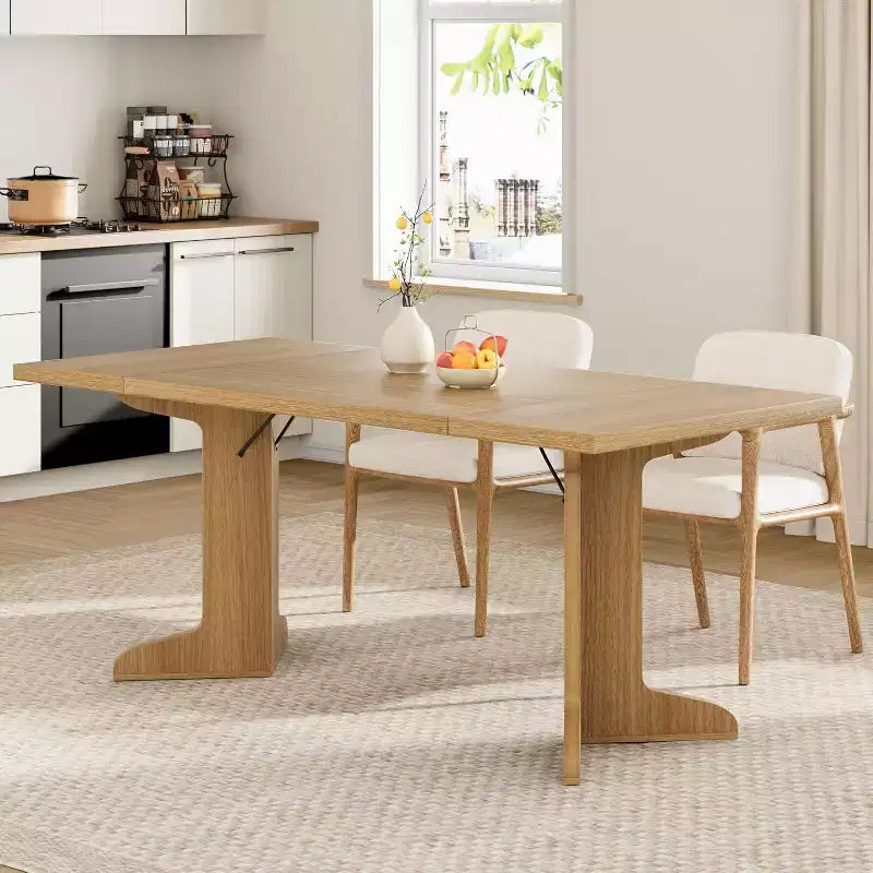 Table à manger rectangulaire 71 po en noir/noyer/bois, 6 à 8 places, piètement original