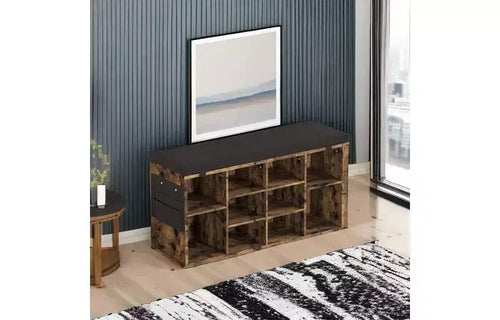 GustoWave Shoe Storage Bench with Cushion, 10-Cubby Shoe Rack, Adjustable Shelves, Multifunctional Shoe Organizer Bench for Entryway, Mudroom, Hallway