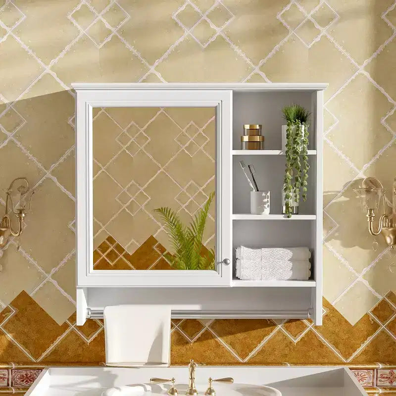 Armoire de toilette murale noire/blanche avec rangement, pour une personne, étagère réglable
