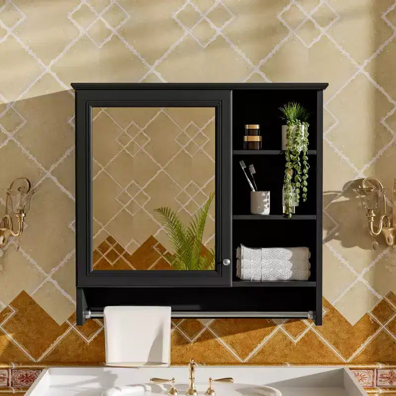 Armoire de toilette murale noire/blanche avec rangement, pour une personne, étagère réglable