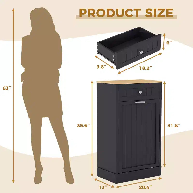 Meuble Poubelle Inclinable Blanc avec Tiroir, 38 Litres, Foyer 1 Personne