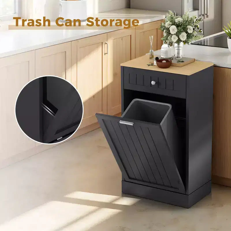 Meuble Poubelle Inclinable Blanc avec Tiroir, 38 Litres, Foyer 1 Personne