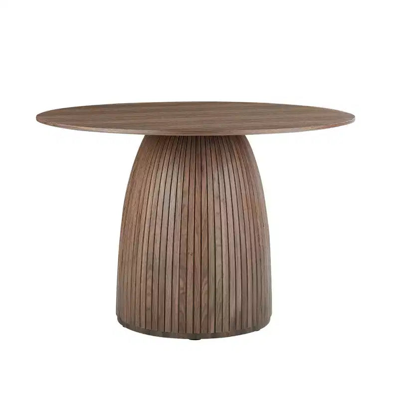 Table de salle à manger ronde en chêne/noyer, piètement central, pour 6 personnes maximum