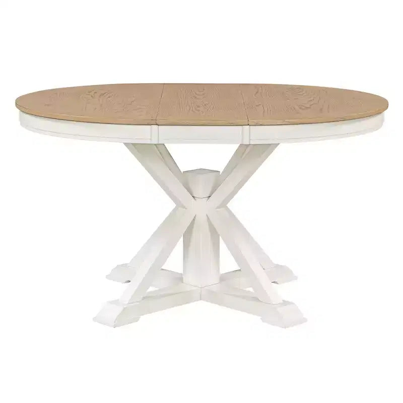 Espresso / Bois naturel blanchi / Blanc+Naturel | Table à manger ronde extensible Mid-Century | 4 à 6 places