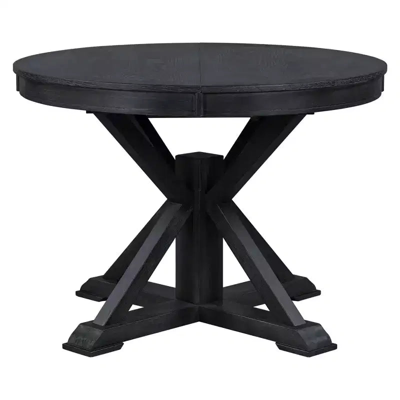 Espresso / Bois naturel blanchi / Blanc+Naturel | Table à manger ronde extensible Mid-Century | 4 à 6 places