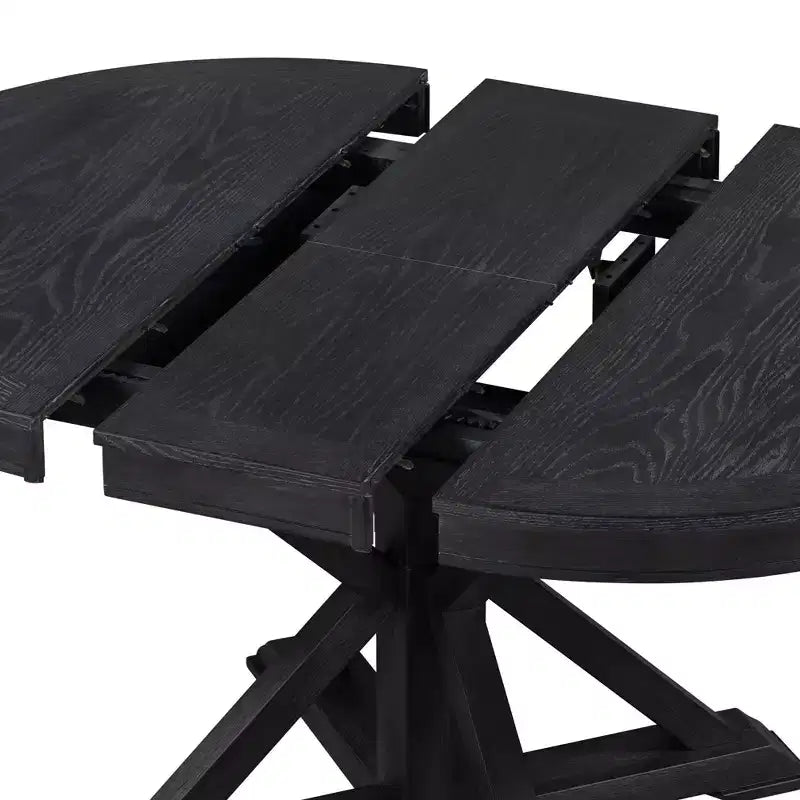 Espresso / Bois naturel blanchi / Blanc+Naturel | Table à manger ronde extensible Mid-Century | 4 à 6 places