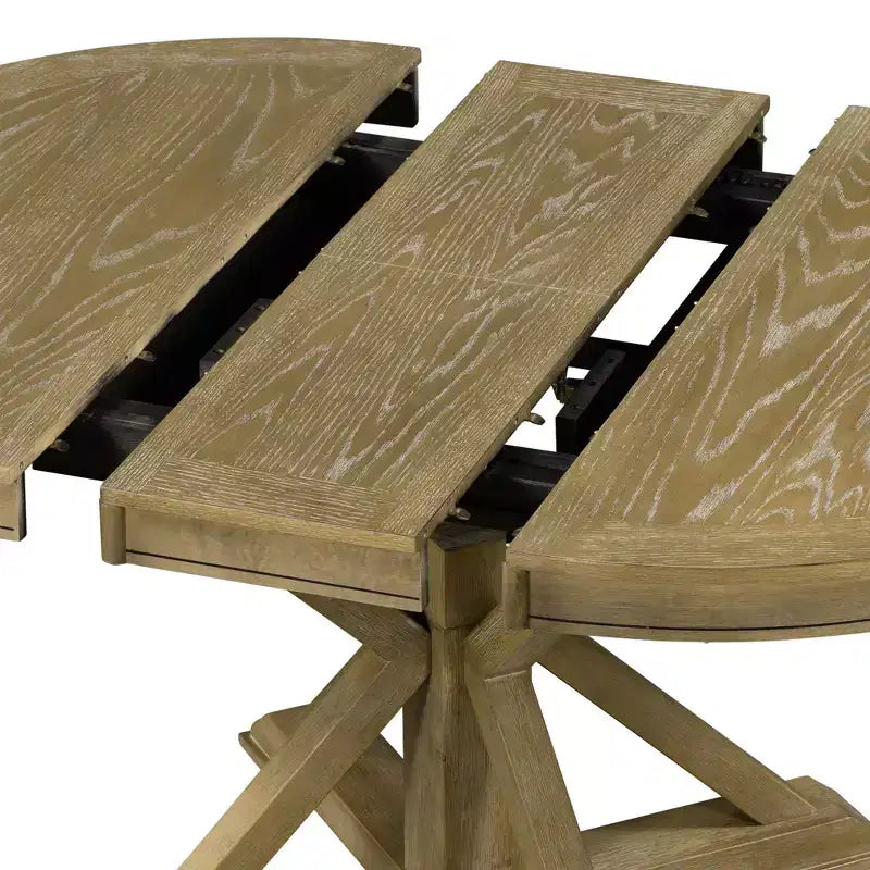 Espresso / Bois naturel blanchi / Blanc+Naturel | Table à manger ronde extensible Mid-Century | 4 à 6 places