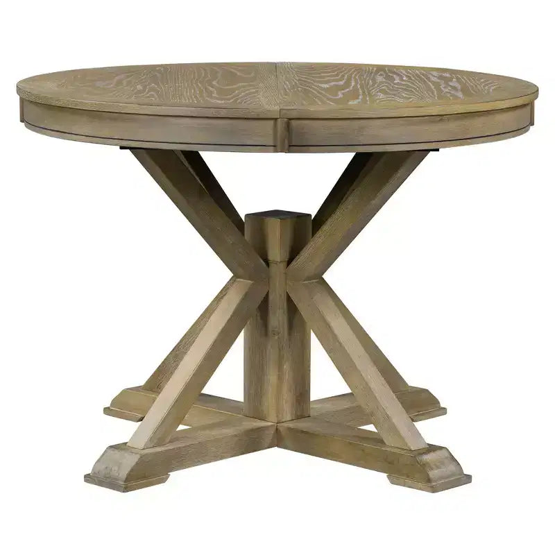 Espresso / Bois naturel blanchi / Blanc+Naturel | Table à manger ronde extensible Mid-Century | 4 à 6 places