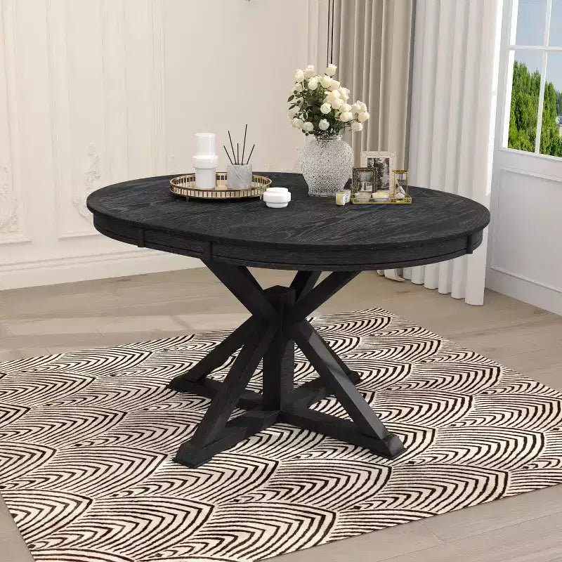 Espresso / Bois naturel blanchi / Blanc+Naturel | Table à manger ronde extensible Mid-Century | 4 à 6 places