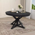 Espresso / Bois naturel blanchi / Blanc+Naturel | Table à manger ronde extensible Mid-Century | 4 à 6 places