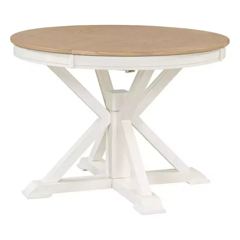 Espresso / Bois naturel blanchi / Blanc+Naturel | Table à manger ronde extensible Mid-Century | 4 à 6 places