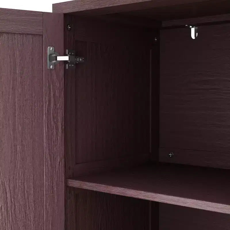 Buffet/bahut en rotin, noir/naturel/marron, 4 portes, étagères réglables – Montage par 1 personne