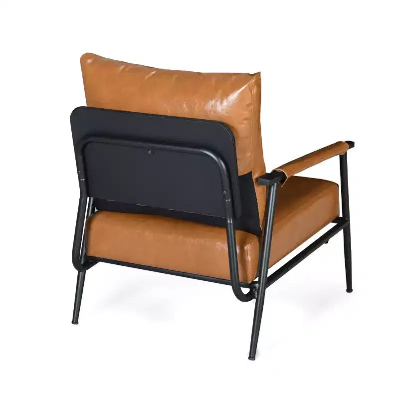Fauteuil de salon d'appoint Zeus et Ruta de style moderne du milieu du siècle en similicuir avec dossier haut rembourré et structure métallique - Marron
