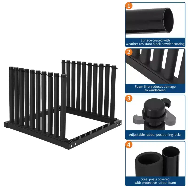 Support de pare-brise 9 emplacements en acier noir pour benne de camion – Pour 1 à 2 personnes
