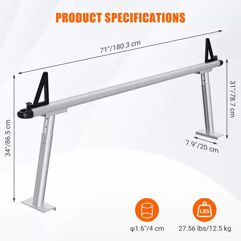 Porte-bagages de benne de pick-up en acier noir et aluminium, capacité de 360 kg, installation par 1 personne, ajustement universel