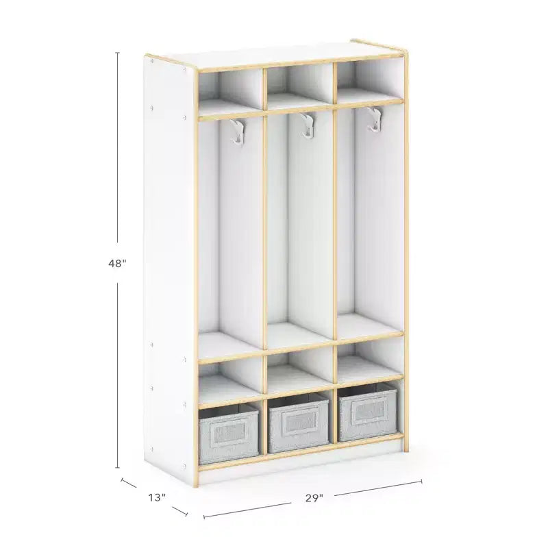 Vestiaire de rangement en bois à 3 sections naturel/blanc – Pour les enfants de 3 ans et plus