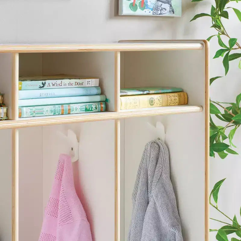 Vestiaire de rangement en bois à 3 sections naturel/blanc – Pour les enfants de 3 ans et plus