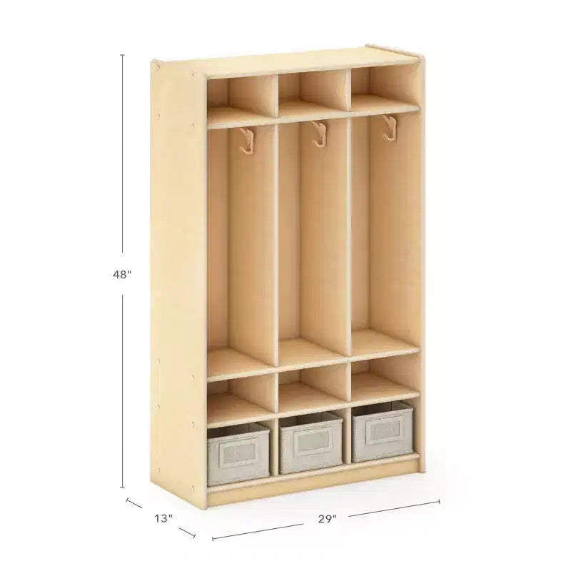 Vestiaire de rangement en bois à 3 sections naturel/blanc – Pour les enfants de 3 ans et plus