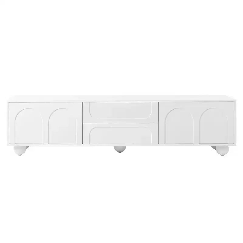 Meuble TV avec portes arquées et 2 tiroirs, Noir/Blanc, Convient aux téléviseurs jusqu'à 75", 1 pièce
