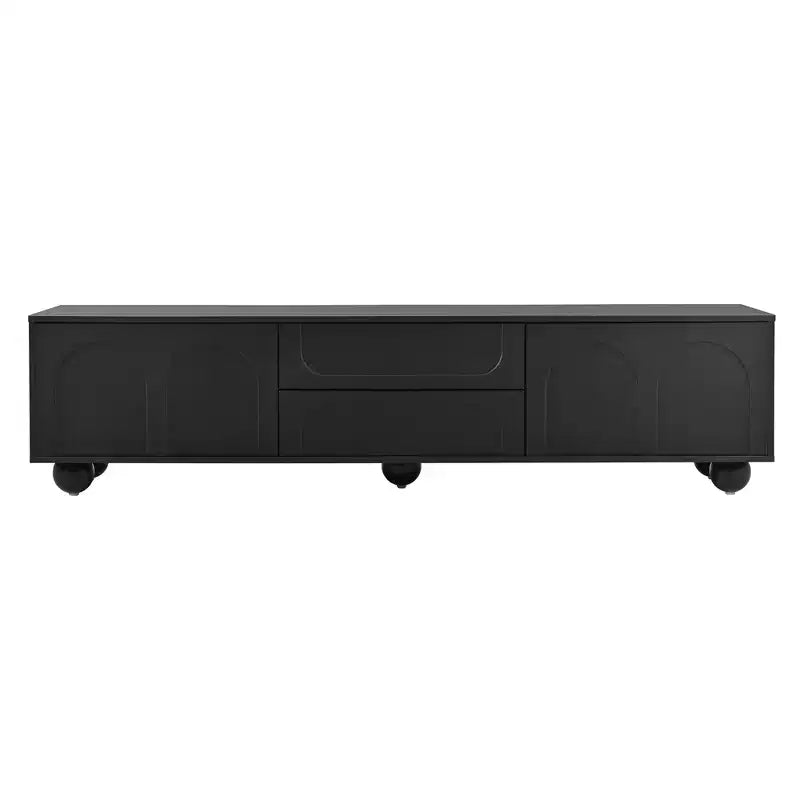 Meuble TV avec portes arquées et 2 tiroirs, Noir/Blanc, Convient aux téléviseurs jusqu'à 75", 1 pièce