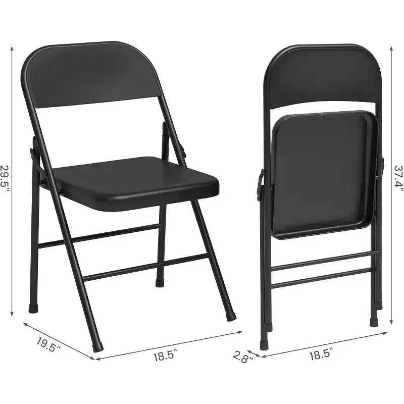 Chaise pliante noire sans accoudoirs avec dossier, structure en métal, 1 place