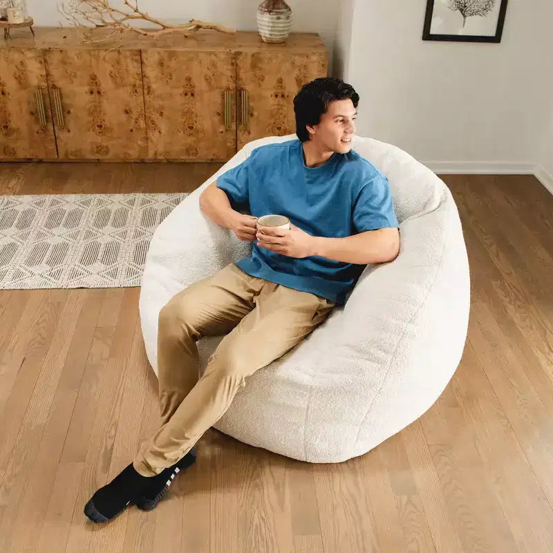 Pouf lounge structuré Deep Blue / Icing rempli de mousse – 1 place