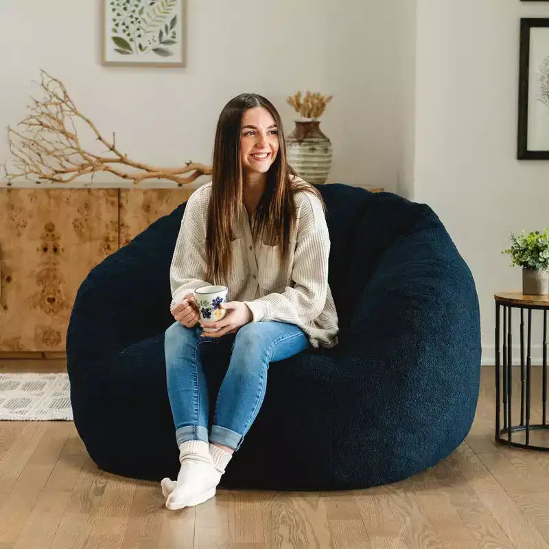 Pouf lounge structuré Deep Blue / Icing rempli de mousse – 1 place