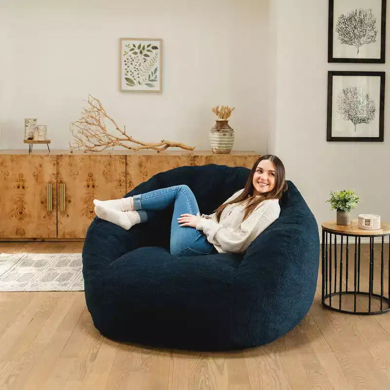 Pouf lounge structuré Deep Blue / Icing rempli de mousse – 1 place