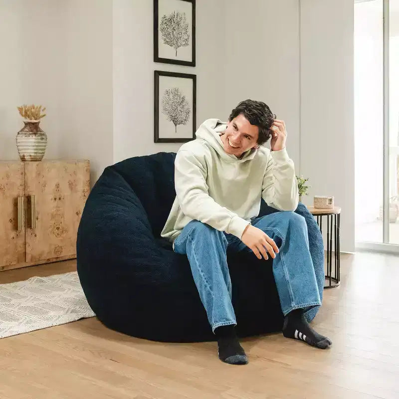 Pouf lounge structuré Deep Blue / Icing rempli de mousse – 1 place