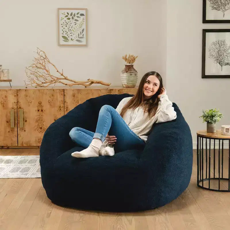 Pouf lounge structuré Deep Blue / Icing rempli de mousse – 1 place