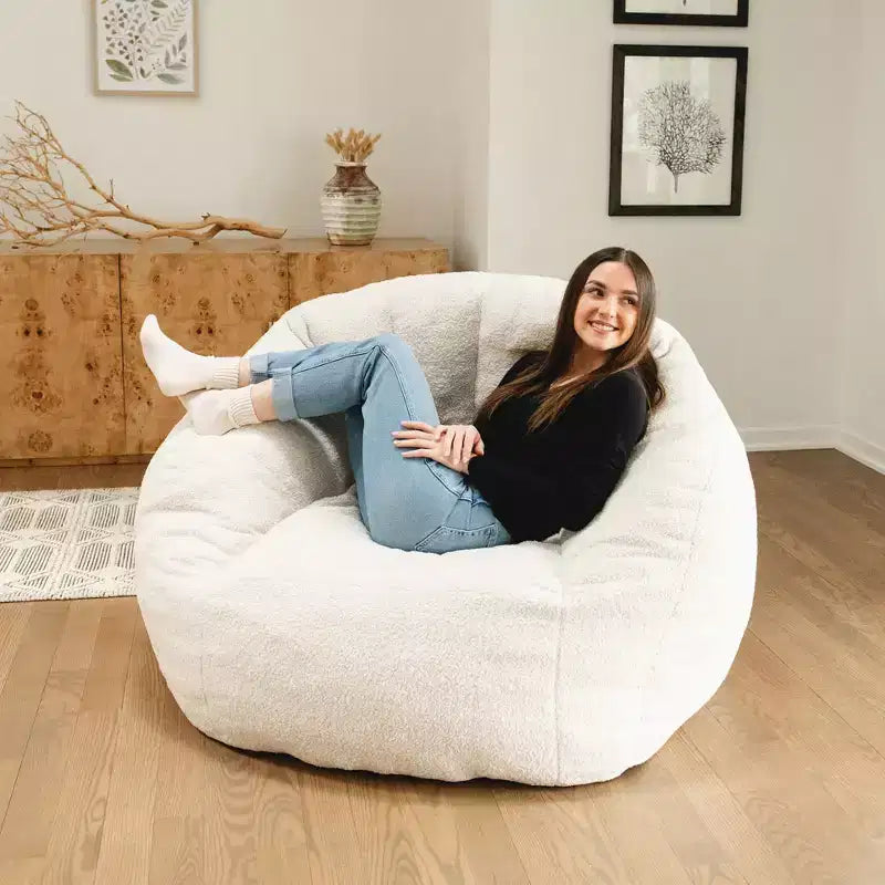 Pouf lounge structuré Deep Blue / Icing rempli de mousse – 1 place
