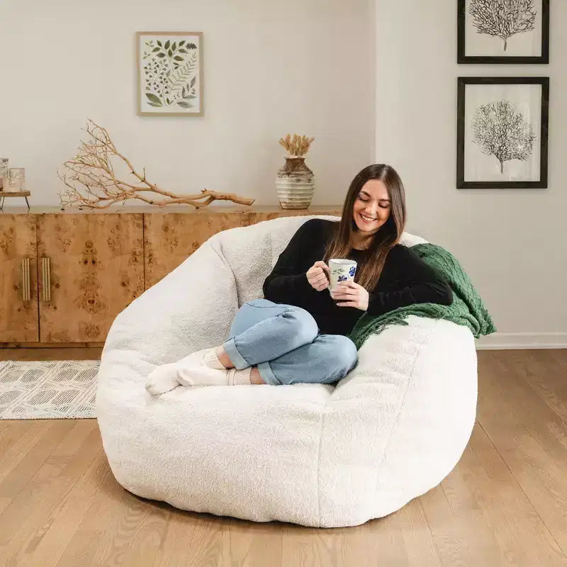 Pouf lounge structuré Deep Blue / Icing rempli de mousse – 1 place