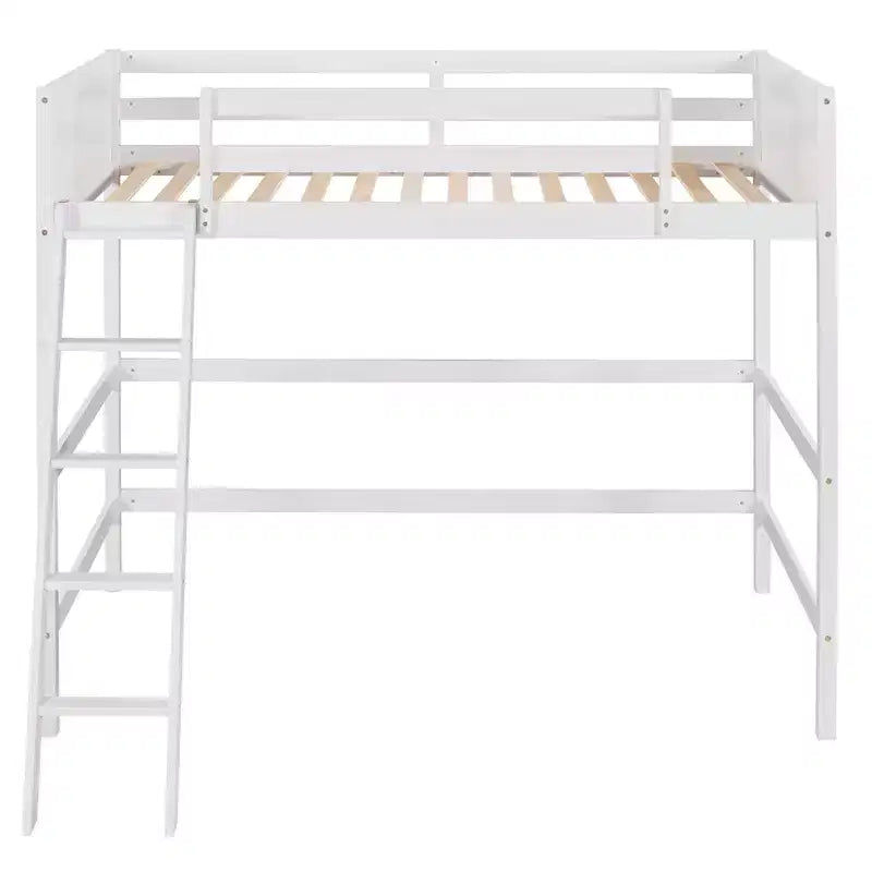 Lit mezzanine jumeau avec échelle et barrières de sécurité – Espresso / Gris / Blanc, 1 place, Bois massif