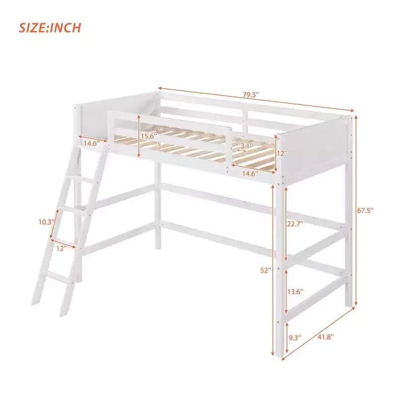 Lit mezzanine jumeau avec échelle et barrières de sécurité – Espresso / Gris / Blanc, 1 place, Bois massif