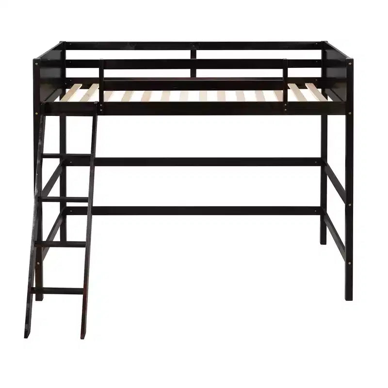 Lit mezzanine jumeau avec échelle et barrières de sécurité – Espresso / Gris / Blanc, 1 place, Bois massif