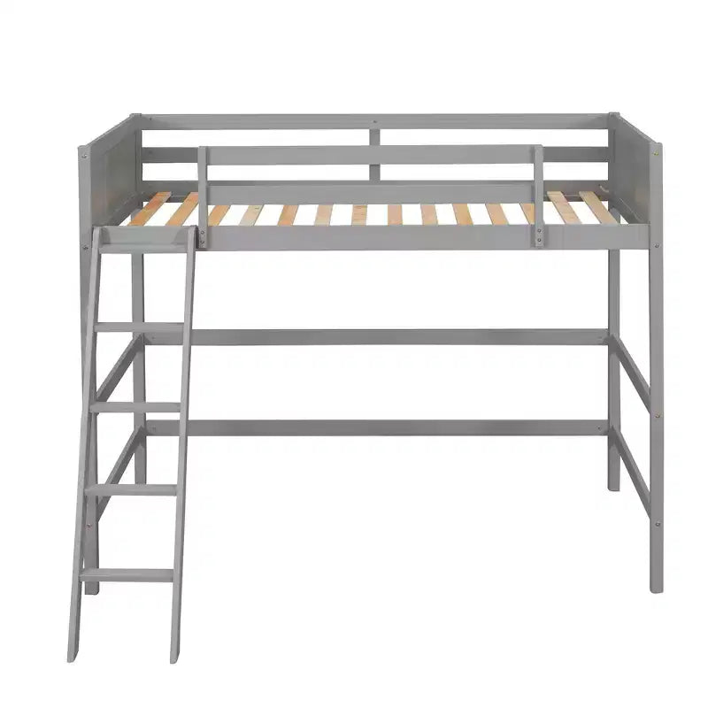 Lit mezzanine jumeau avec échelle et barrières de sécurité – Espresso / Gris / Blanc, 1 place, Bois massif