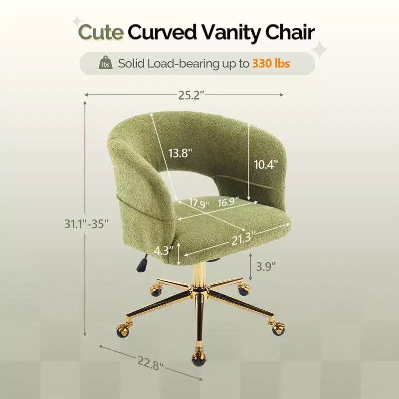 Chaise pivotante Velours Dossier Anneau – Beige / Noir / Vert / Kaki / Vert menthe / Blanc pur, Siège unique