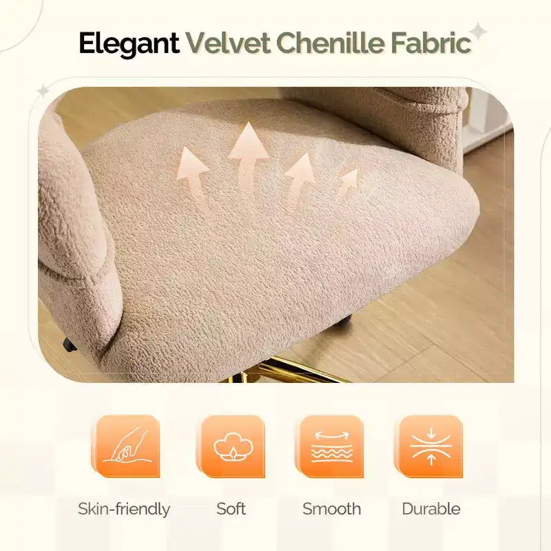 Chaise pivotante Velours Dossier Anneau – Beige / Noir / Vert / Kaki / Vert menthe / Blanc pur, Siège unique