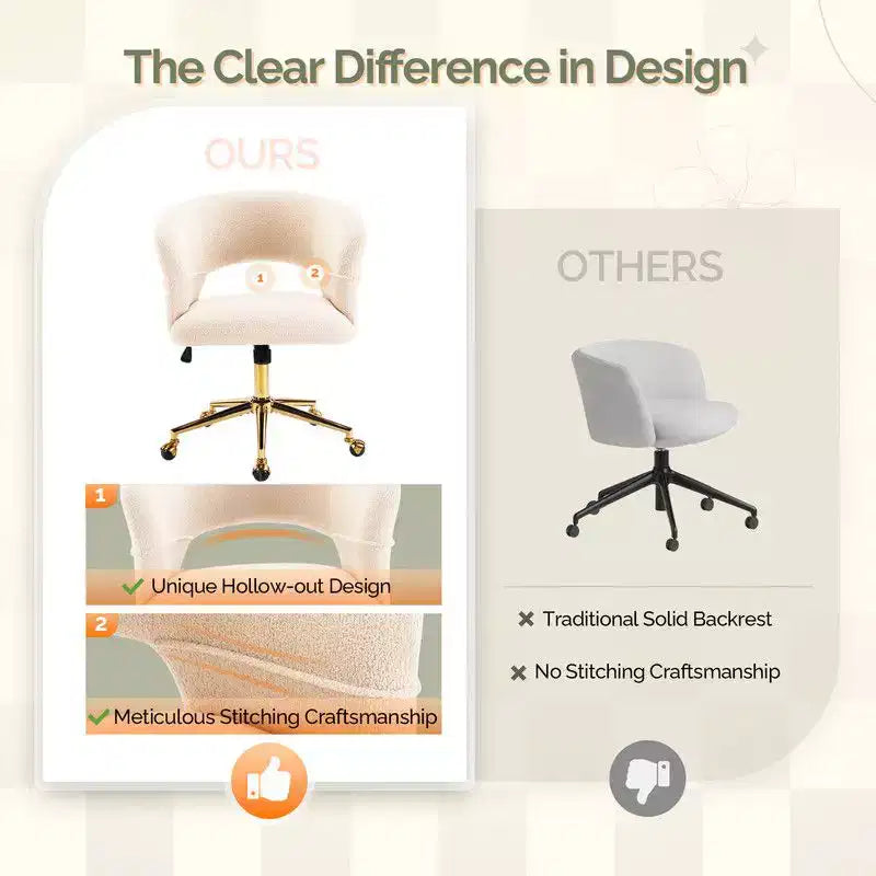 Chaise pivotante Velours Dossier Anneau – Beige / Noir / Vert / Kaki / Vert menthe / Blanc pur, Siège unique