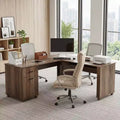 71'' L-Shaped Lift Top Computer Desk with Storage Drawers ,File Cabinet and Convenient Charging,Home Office Desk, Wood Executive Corner Desk