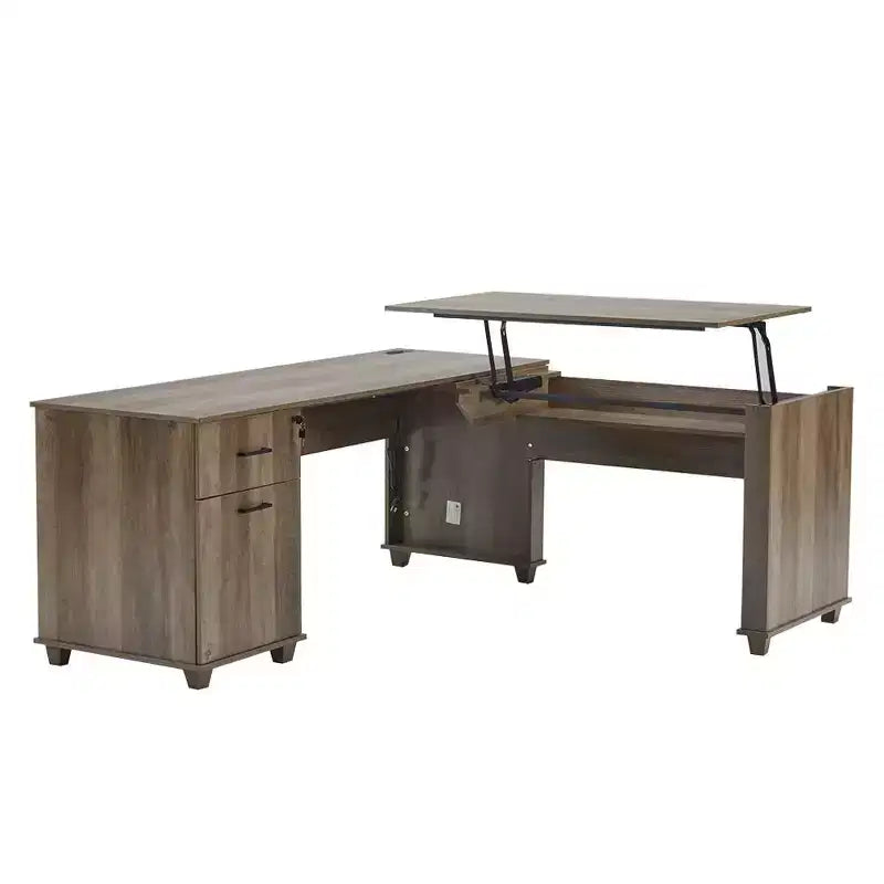 Bureau d'angle relevable noir pour ordinateur avec rangement, 1 personne
