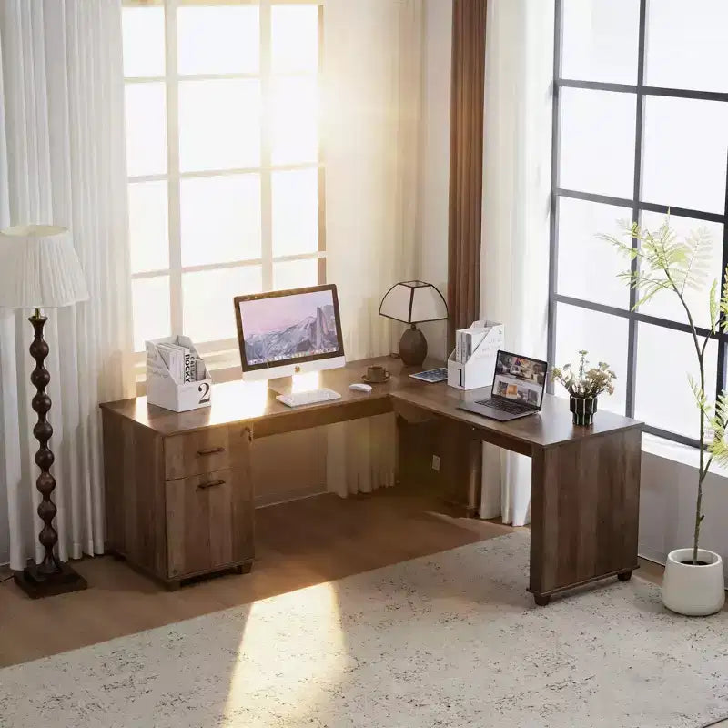 Bureau d'angle relevable noir pour ordinateur avec rangement, 1 personne