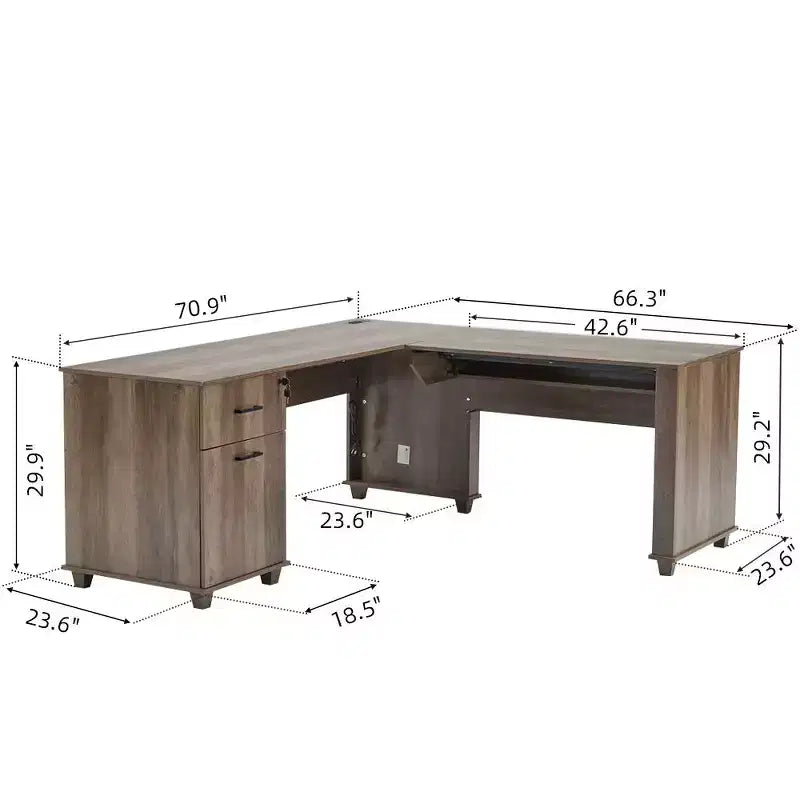 Bureau d'angle relevable noir pour ordinateur avec rangement, 1 personne