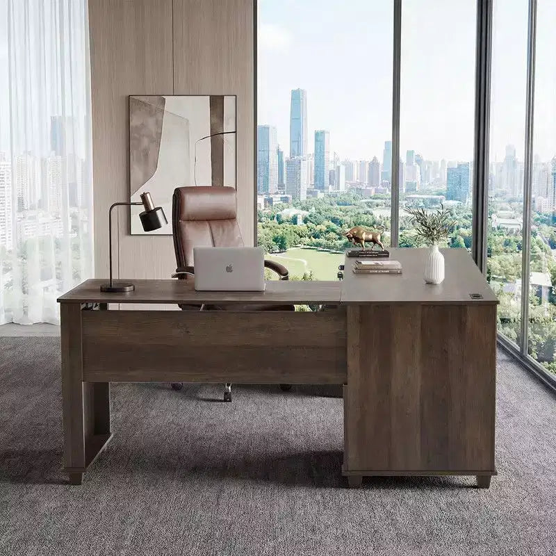 Bureau d'angle relevable noir pour ordinateur avec rangement, 1 personne