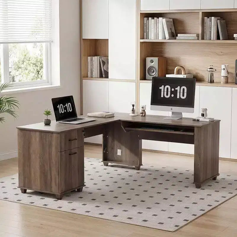 Bureau d'angle relevable noir pour ordinateur avec rangement, 1 personne