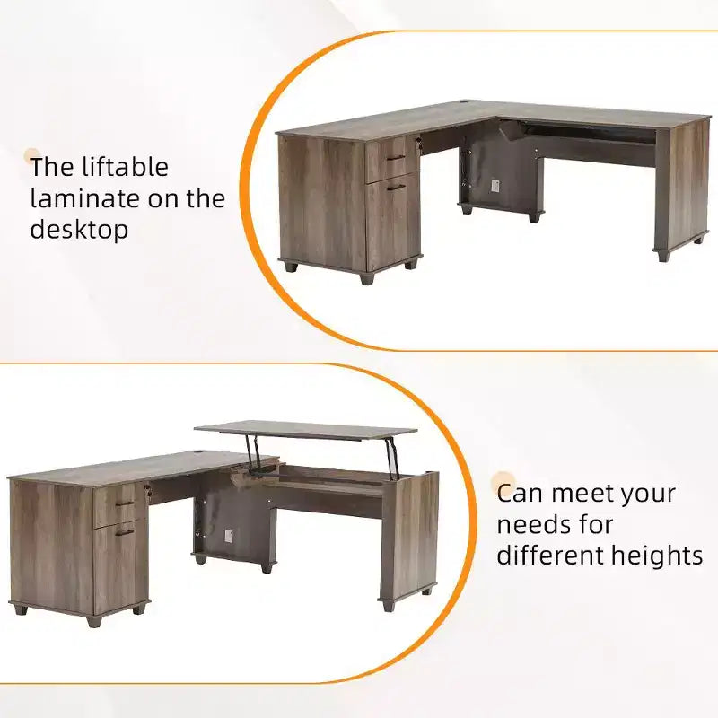 Bureau d'angle relevable noir pour ordinateur avec rangement, 1 personne