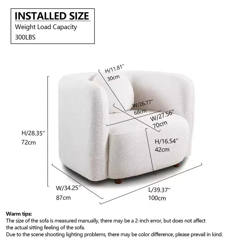 Fauteuil d'appoint en bouclé beige/blanc – Style Japandi, 1 place